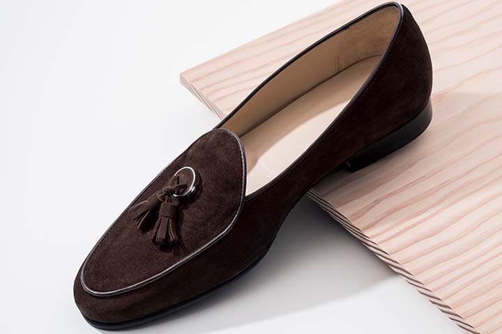 brown suede loafer with interchangeable tassel from MIYO Signature Shoes